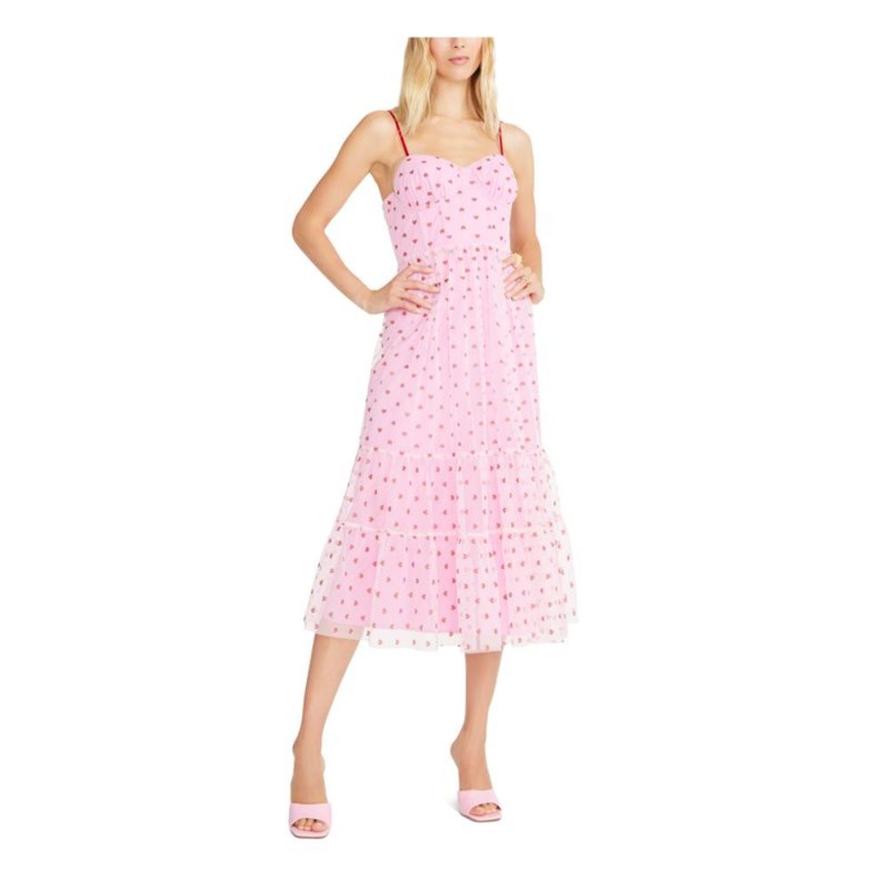 BETSEY JOHNSON Womens Pink Spaghetti Strap Midi Party Fit + Flare Dress 14 - Picture 3 of 4